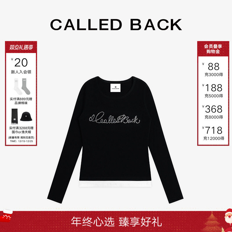 CALLEDBACK烫钻logo长袖T恤上衣