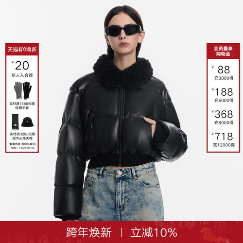 CALLEDBACK黑色毛领羽绒服