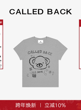 Called Back短袖T恤女2025夏季新款宽松百搭灰色饭团熊短款上衣