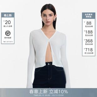 Called Back针织开衫女2026春季新款一粒扣短款V领披肩长袖上衣