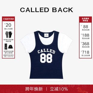 辣妹印花修身 CALLED 新款 T恤女2025夏季 显瘦上衣 BACK假两件短袖