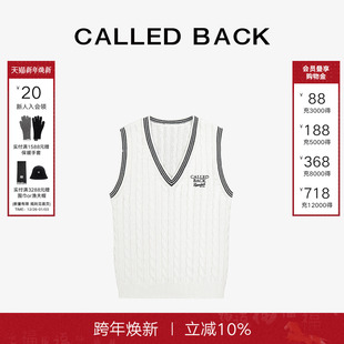 撞色刺绣V领学院风无袖 新款 上衣 BACK针织背心女2025秋季 CALLED