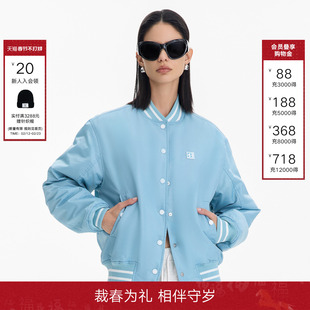 CALLED BACK25秋冬新款撞色立领休闲蓝色棒球服女保暖羽绒服外套