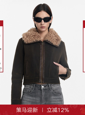 【Current 系列】Called Back短款外套女25冬季新款复古毛领夹克