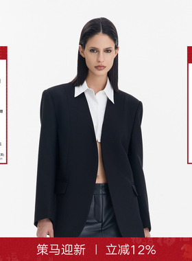 CALLED BACK黑色休闲西装女2025秋季新款翻领拼接假两件西服外套