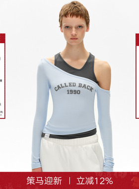 CalledBack2025早秋新款不对称设计真两件拼接背心上衣女斜肩打底