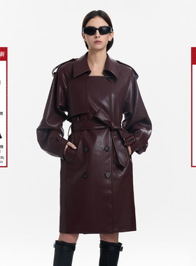 【Designer系列】Called Back皮质风衣女2025年冬季新款长款外套