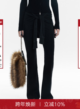 Called Back拼接假两件微喇休闲裤女2025秋新款黑色百搭修身长裤