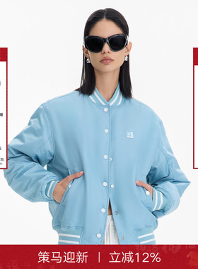 CALLED BACK25秋冬新款撞色立领休闲蓝色棒球服女保暖羽绒服外套