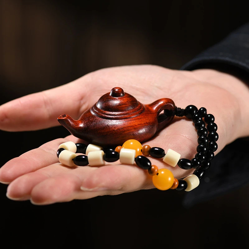 紫檀木雕木制手把件紫砂茶壶麻将把把壶手把件把把胡车挂件把玩