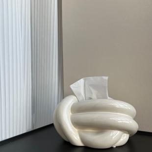可爱家用 创意生活绳结趣味纸巾盒客厅茶几餐桌卧室陶瓷抽纸盒个性