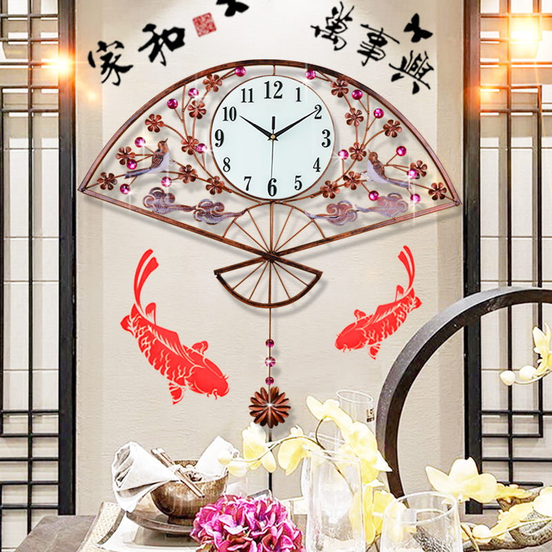 扇形钟表挂钟客厅现代简约时钟个性创意时尚挂表家用摇摆大免打孔