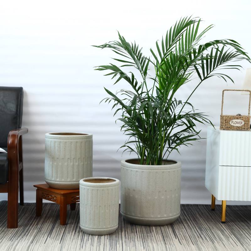 陶瓷花盆特大号简约竖条纹落地庭院客厅阳台金钱树种树绿植大花盆