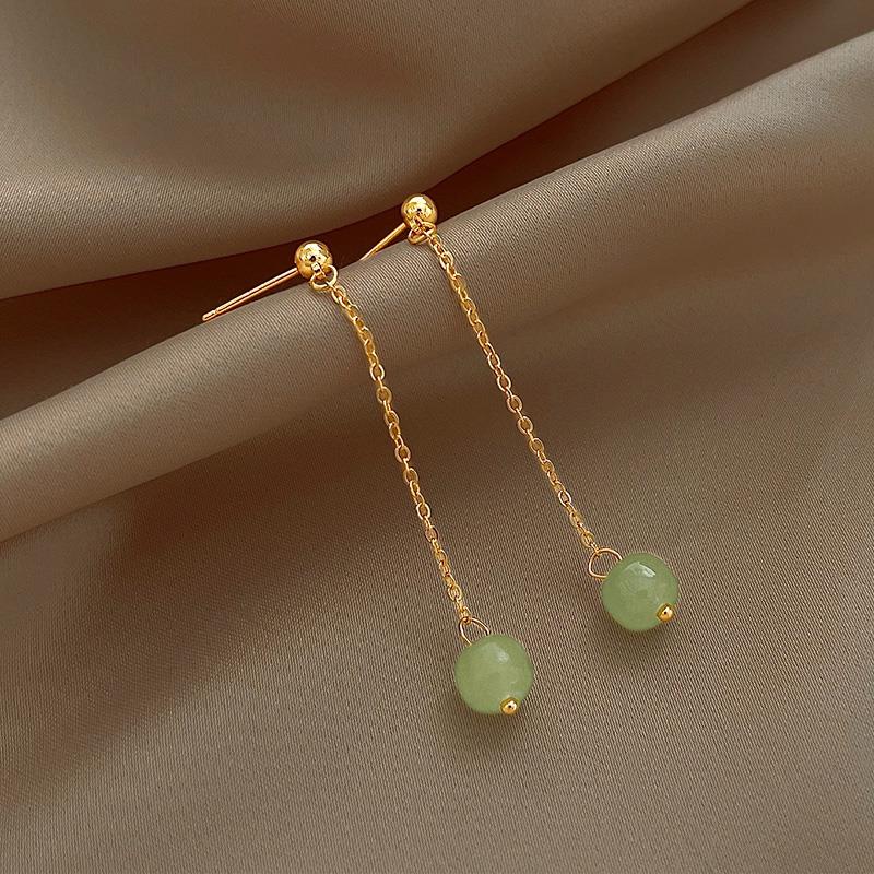 气质长版流苏和田玉耳针女2023年新款潮轻奢感中国风耳环耳饰