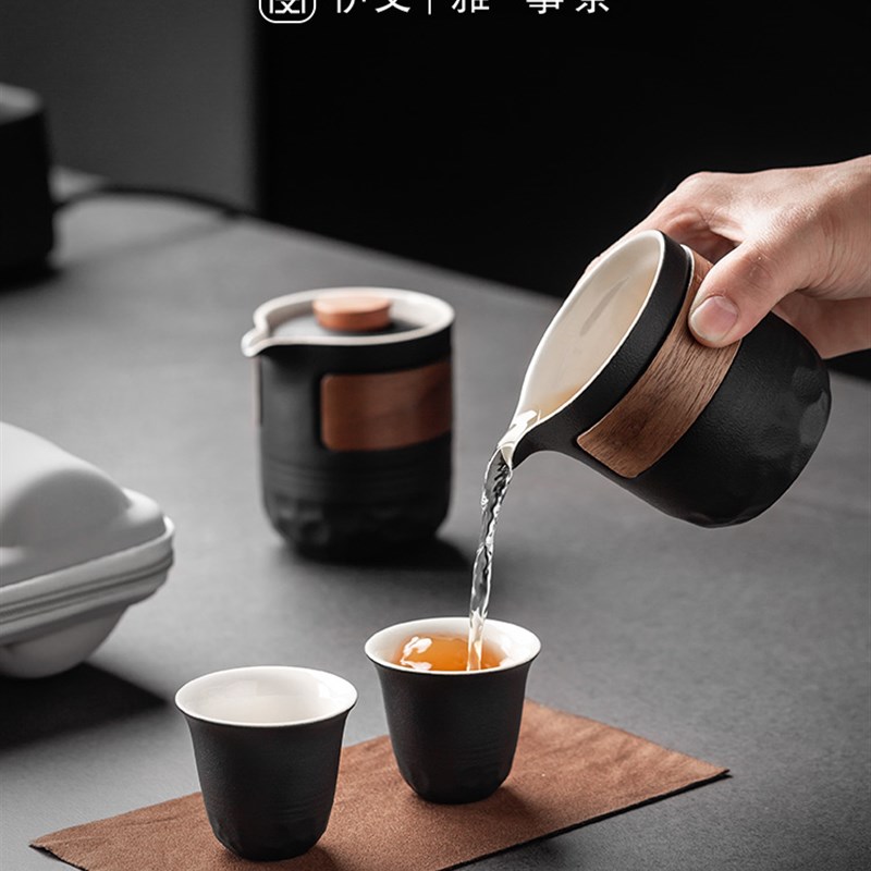 旅行茶具套组户外露营车载随身泡茶茶壶陶瓷可携式快客杯一壶两杯