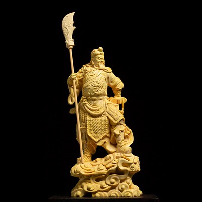 极速16CM Door God Guan Gong Figurine Guan Yu statue Wood Sta