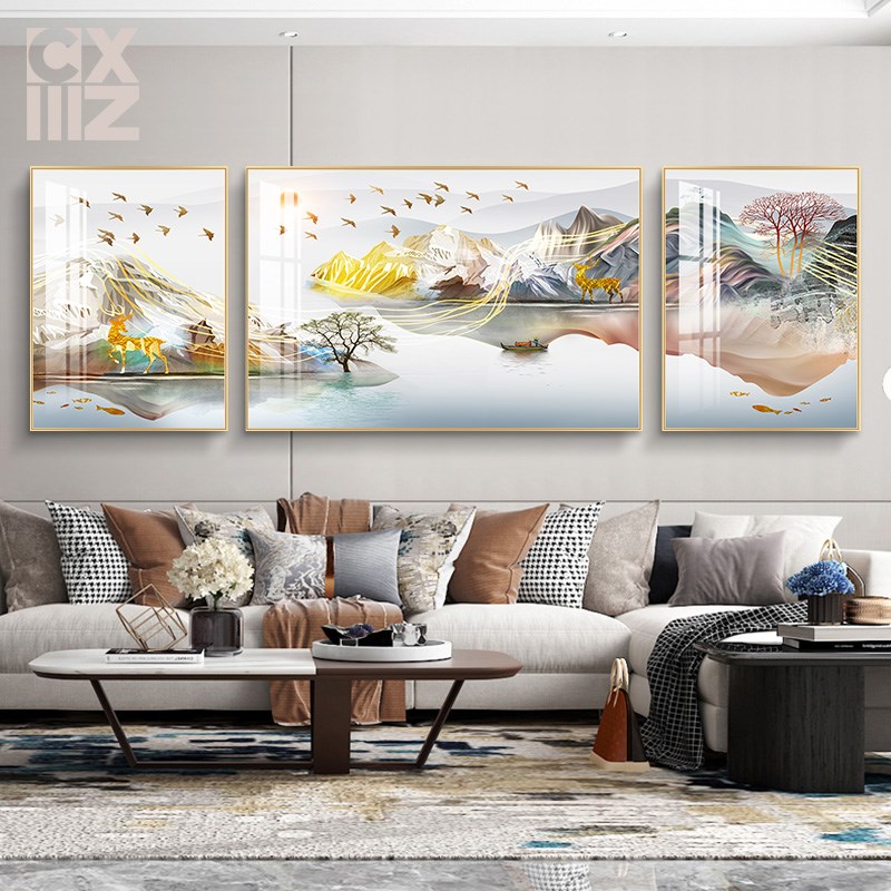 速发秀美山川 轻奢客厅挂画联档瓷气三高晶大山水装饰画抽象风景