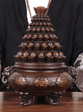 速发实木雕聚宝盆摆件客厅办公室聚財招財进宝店铺柜台玄关礼品