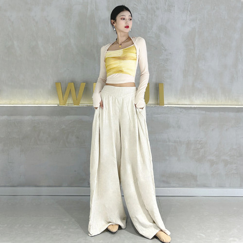 速发朵裤子棉麻云舞裤舞蹈宽松练功训练阔腿裤春裤跳舞季垂感日常