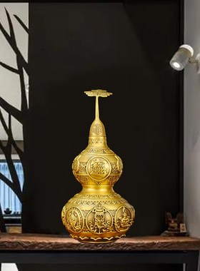 现货速发纯铜大号八宝葫芦有叶开盖空心铜葫芦摆件客厅玄关办公室