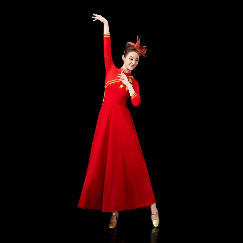 速发大摆裙新款合唱服中国风红歌中国风歌颂我爱我的祖国演出服疆