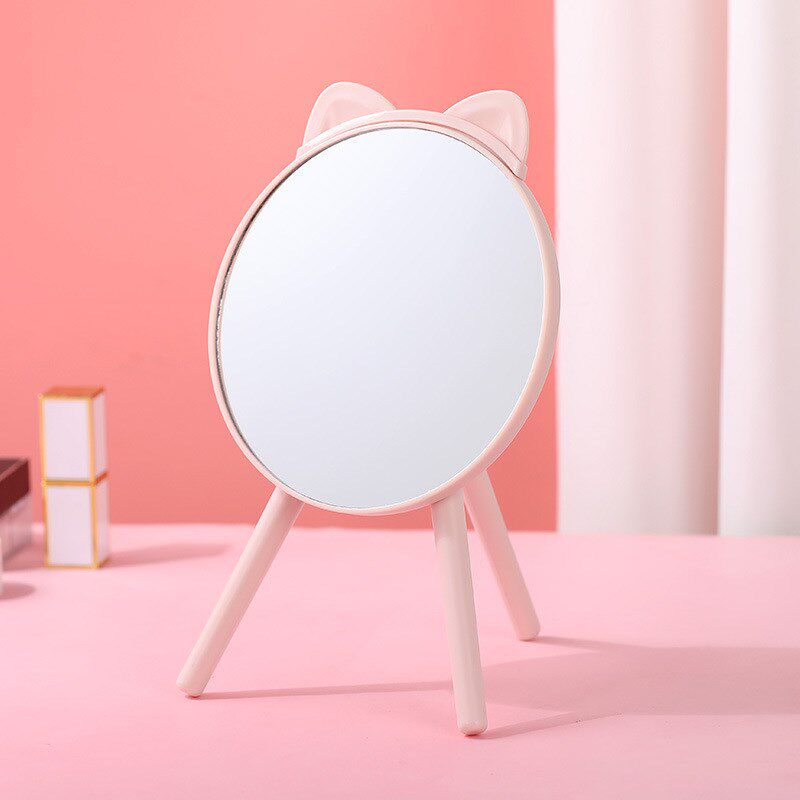 速发化妆镜镜耳猫底座梳子学生宿舍折叠台式桌面梳妆带单面公主镜