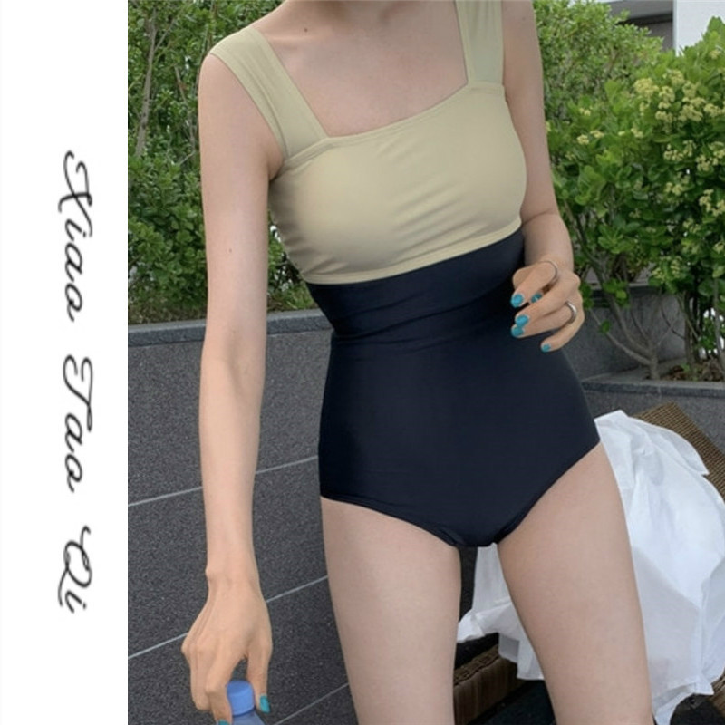 速发夏风带无袖连体复泳 吊拼色露背比基尼保守温泉古装