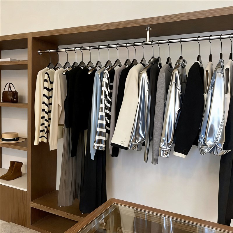 速发服装展示架衣柜内直杆货架不锈钢左右固定展示挂衣杆装修简约
