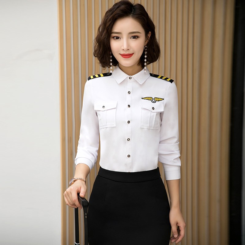 速发空姐铁路务服春工酒吧V服制员秋作服长袖白演出服装
