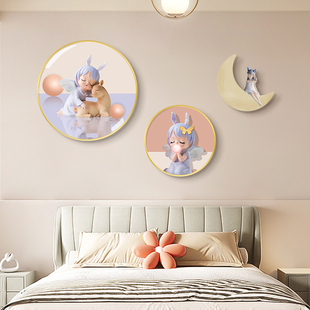 速发儿童房装 饰画简约圆男孩房间背景墙壁画头室画孩形床卧挂画