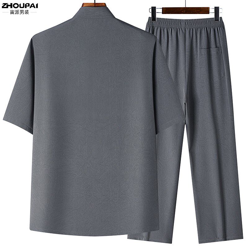 速发唐装男中老年爸爸夏装薄款套装爷爷夏季60岁70老年人衣服