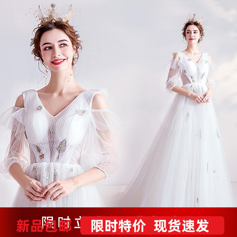 速发【天新嫁衣】深V领法式使娘小丝长袖时尚蕾拖尾婚纱礼服1226