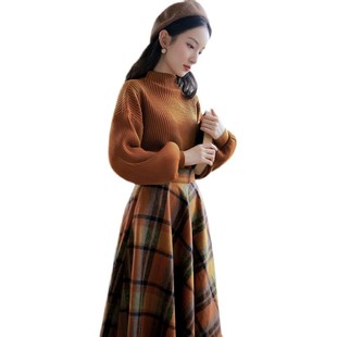 速发8年0港复古代风装高级感秋冬季连衣裙0民国风毛衣长裙套装穿