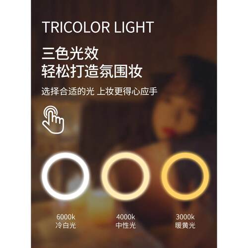 速发台式桌面智能化妆镜带灯轻奢卧室梳妆台镜子铁艺补光梳妆镜