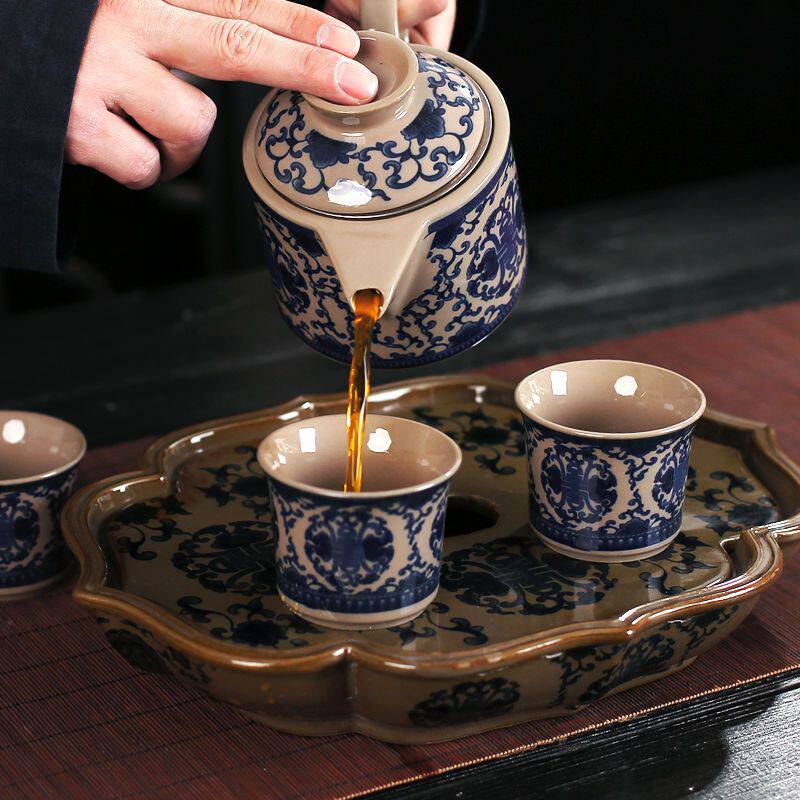 青花防烫复古陶瓷大号家用功夫茶具茶壶带过滤冲茶器杯子套装