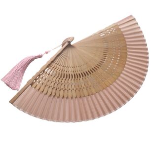 月亮扇 夏季6寸女扇真丝布折扇旗袍走秀扇方便携带小扇子白色