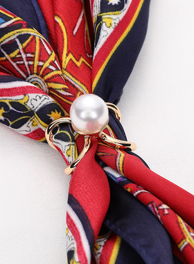 韩国高档三环丝巾扣女卡通珍珠胸针山茶花胸花镶钻别针水晶披肩扣