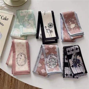 丝巾复古花卉发带细窄丝带女薄款长条领巾飘带百搭ins多功能方巾