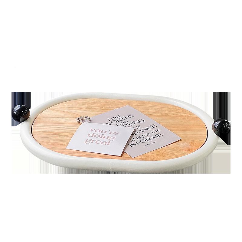 北欧风高颜家椭圆形托盘实木途材质值多用撞色PDQ餐盘居收纳盘