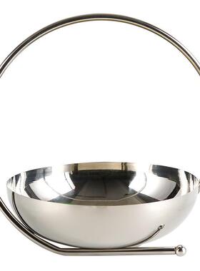 设计师款圆环提篮果盘不锈钢水果碗摆件酒店会所样板房艺术装饰品