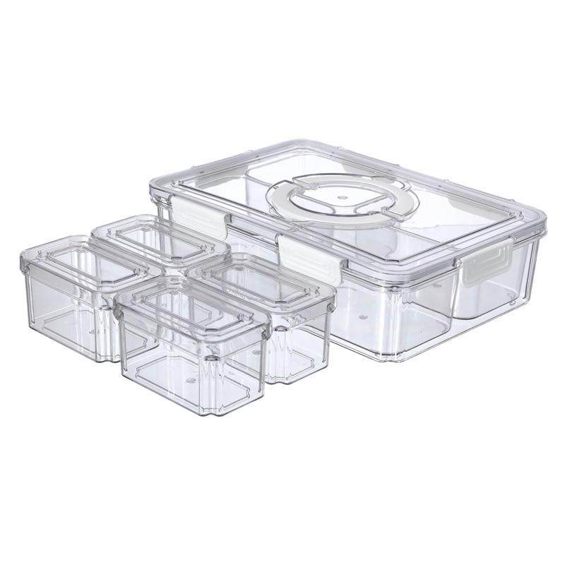 冰箱收纳盒食品级果蔬分类保鲜盒9件套便携手提PET透明厨房整理盒