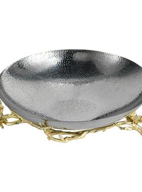 北欧轻奢高档家居餐厅装饰品锤纹不锈钢水果盘金属脚架摆件装饰碗