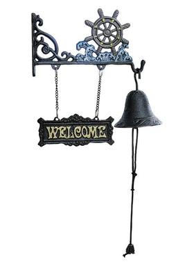 北欧复古船舵与浪花手摇铃铛入户挂件铃铛可爱手摇铃进门提醒铃铛