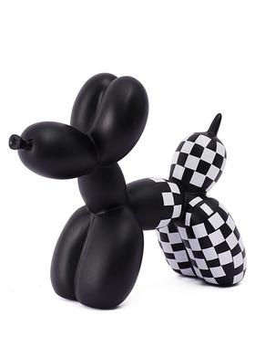 几何黑白棋盘格气球狗摆件工艺品轻奢家居客厅桌面电视柜装饰