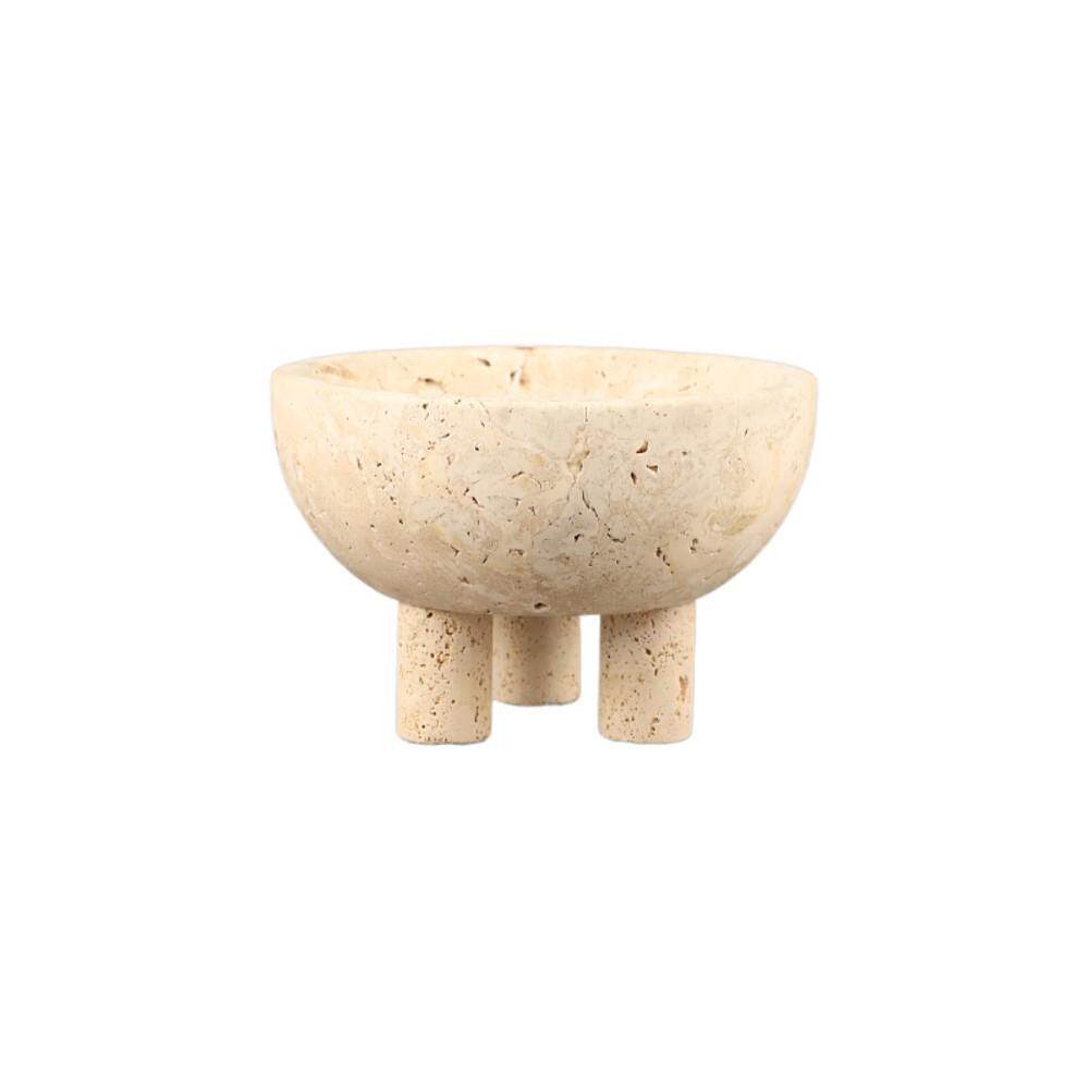 现代极简侘寂风天然黄洞石三脚圆形果盘托盘茶几客厅餐厅家居饰品