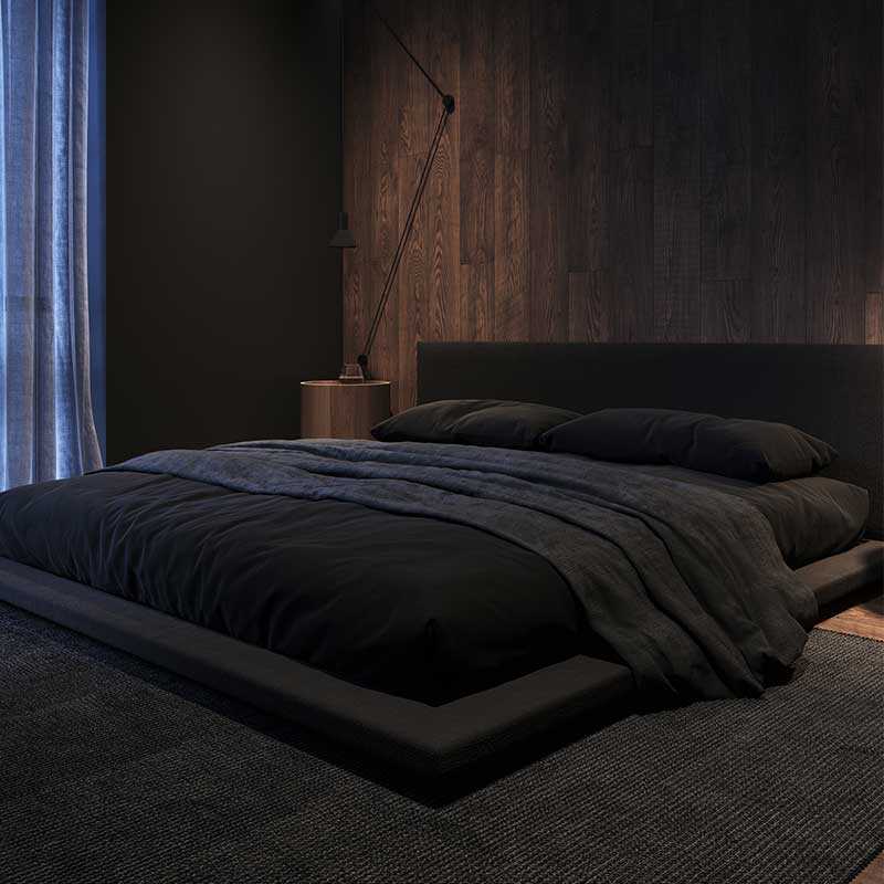 侘寂风地台床意式极简布艺床现代简约主卧双人床日式榻榻米床矮床