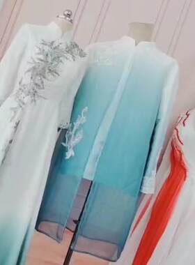 定制中式演出服男禅意中国风立领长衫假两件套装仙气古琴演奏礼服