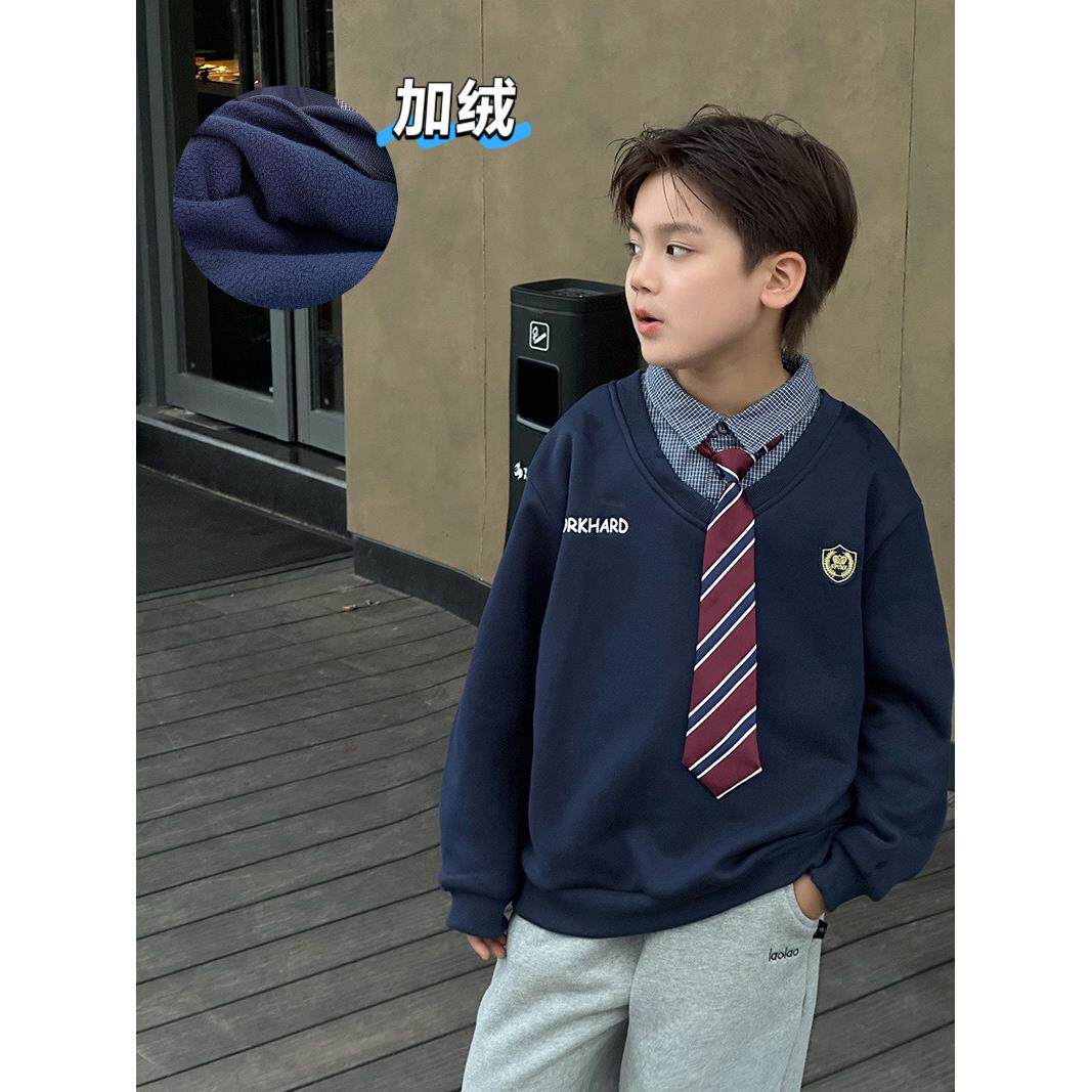 男童加绒领带衬衫生日礼服宝西装拍照帅卫衣拜年主持幼儿园学院证