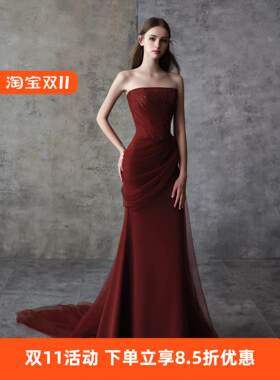 敬酒服新娘2025新款红色抹胸高级感鱼尾订婚礼服结婚迎宾回门宴女