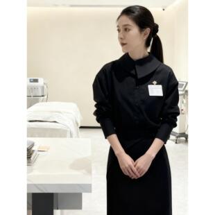韩式秋冬新款高端美容院酒店前台美容师工作服职业工装女衬衣套装